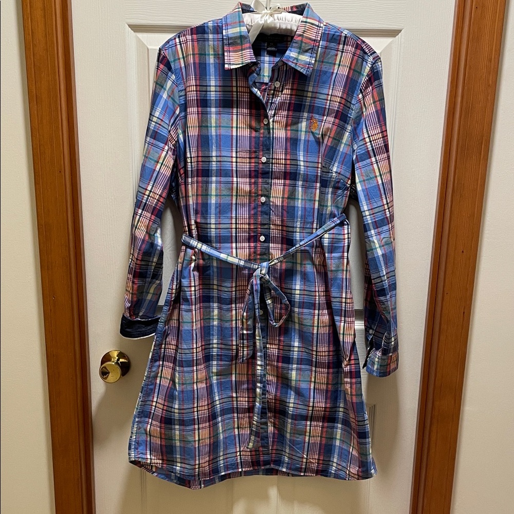 U.S. Polo Assn. Blue and Red Plaid Shirt Dress